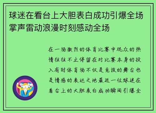 球迷在看台上大胆表白成功引爆全场掌声雷动浪漫时刻感动全场