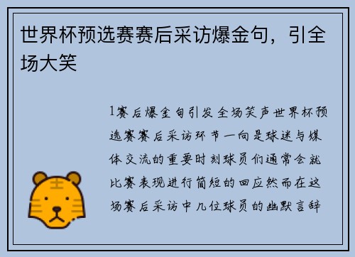 世界杯预选赛赛后采访爆金句，引全场大笑