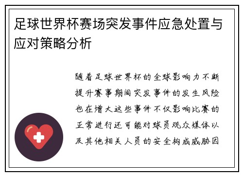 足球世界杯赛场突发事件应急处置与应对策略分析